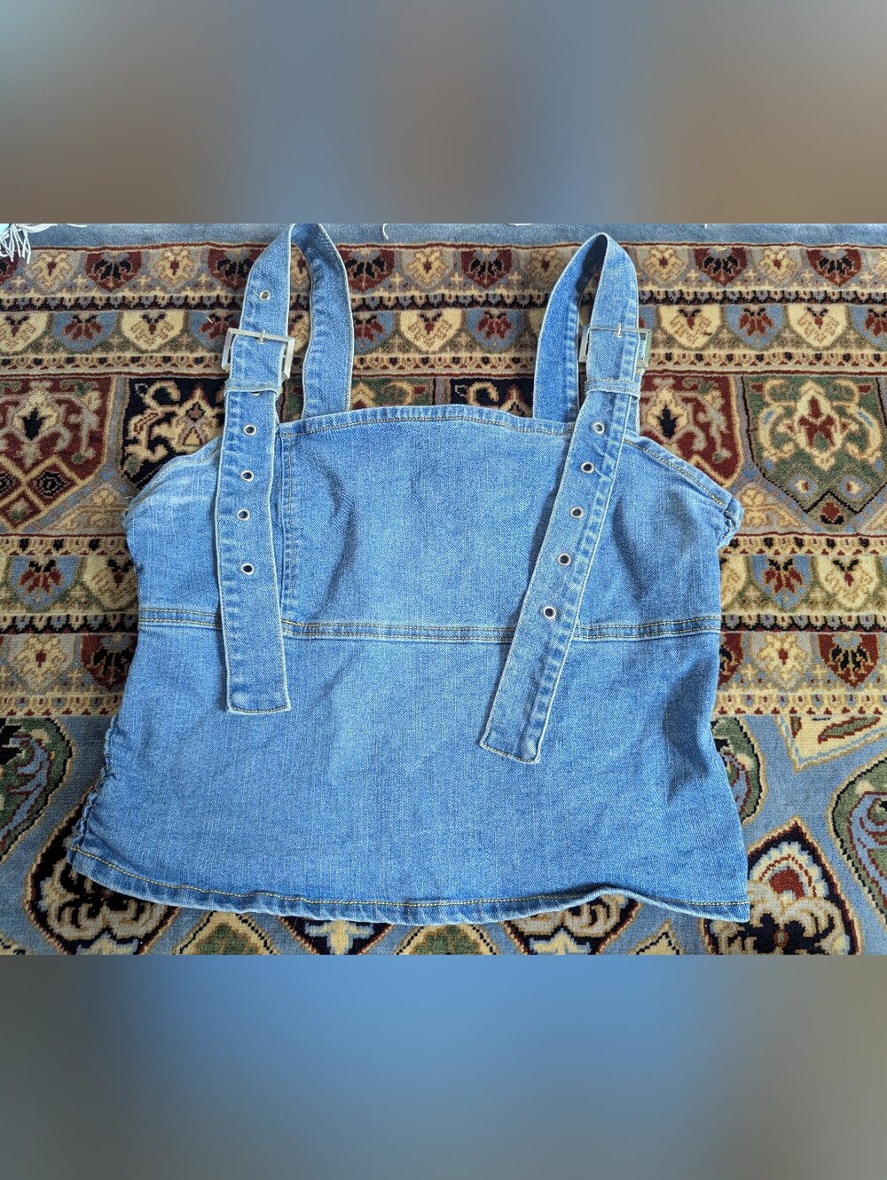 Forever 21 Light Blue Denim Buckle Strap Crop Top